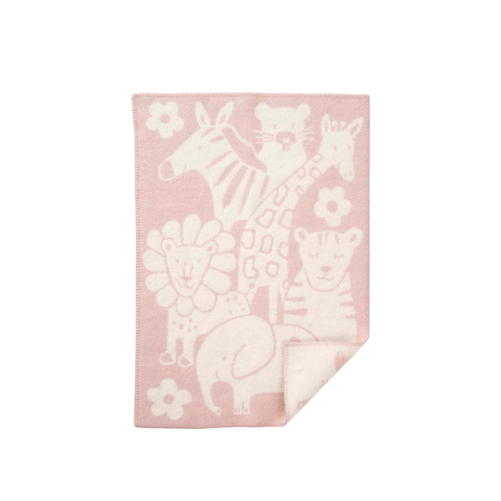 Crib blanket - Organic wool - 65x90cm - Pink/Picnic - Klippan