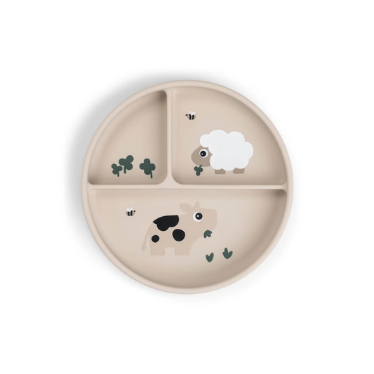 Silicone suction plate - Stick&Stay compartment plate - Tiny farm - Sand - Done by Deer