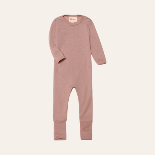 Pajamas with fold-over cuffs - Bodysuit - Wool/Silk - Dusty Rose - Engel Natur