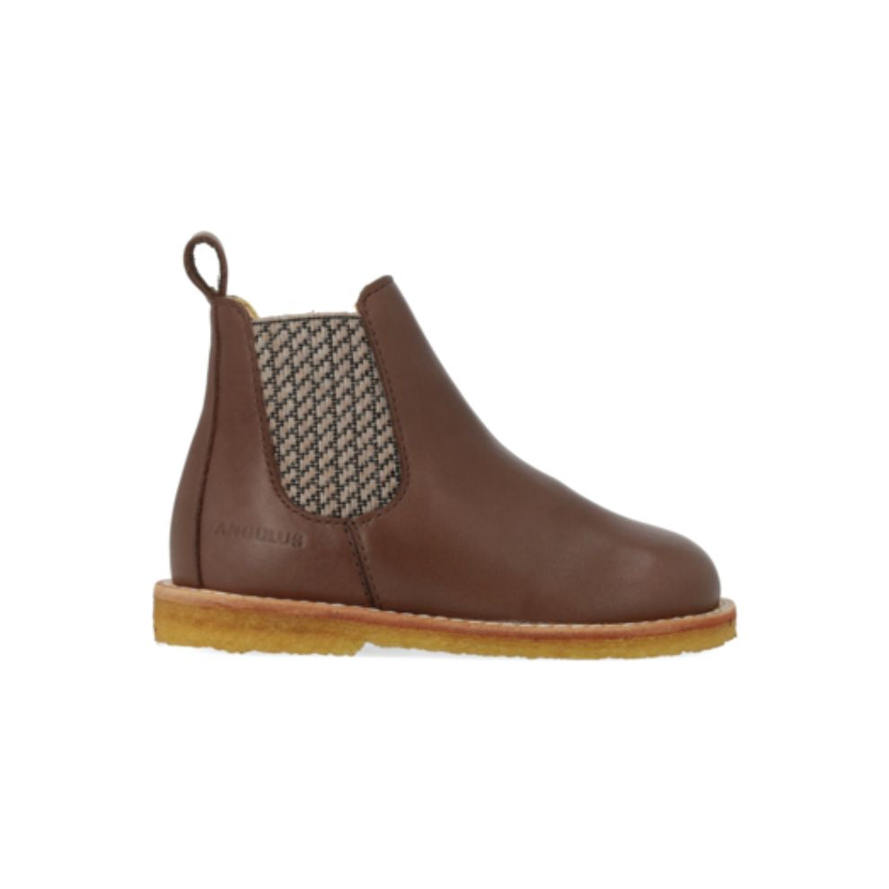 Classic chelsea laars - Leer - Donker taupe/check - Angulus zijkant