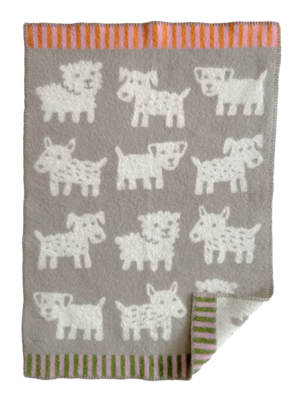 Wiegdeken Voff hondjes - Biologisch wol - Beige - 65x90 cm - Klippan - productfoto