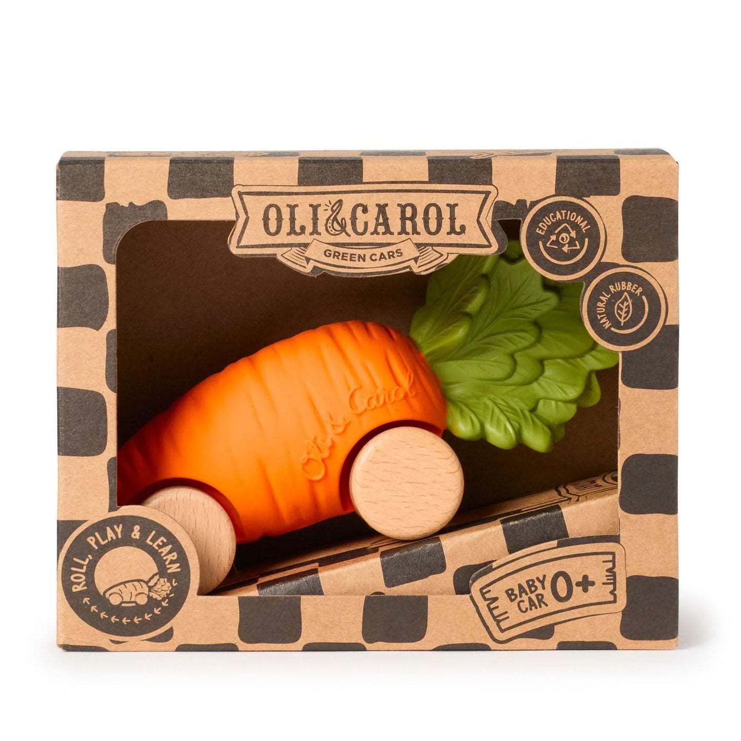 Speelgoedauto Cathy the Carrot met garage & racebaan - 0+ jaar - Natuurrubber & FSC-hout - Oli&Carol