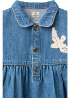 Denim jurk met gehaakte duifjes - Biologisch katoen - Copenhagen Colors close