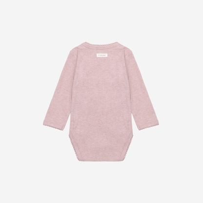 Overslag romper lange mouw - Modal/Katoen - Pale Mauve Melange - Fixoni achterkant