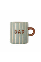 Cherish Mug Blue – Hand-painted ceramic mug with Dad – Bloomingville: isolated product view with the word Dad.