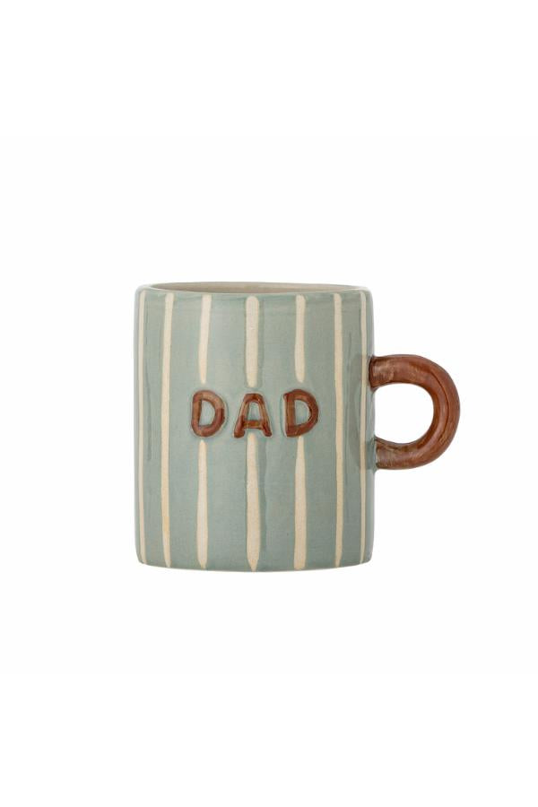 Cherish Mug Blue – Hand-painted ceramic mug with Dad – Bloomingville: isolated product view with the word Dad.