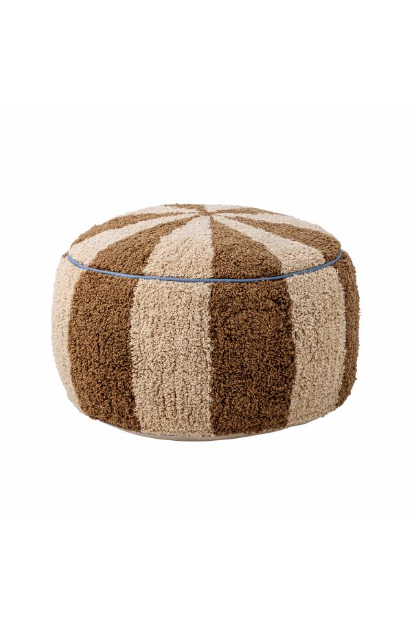 Charoline Pouf Brown – Bloomingville MINI: isolated product view of the round striped pouf.