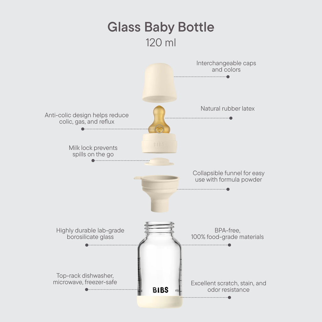 Babyfles van glas - Latex/Natuurrubber - Ivory - 120 ml of 240 ml - BIBS - productfoto - afbeelding 4