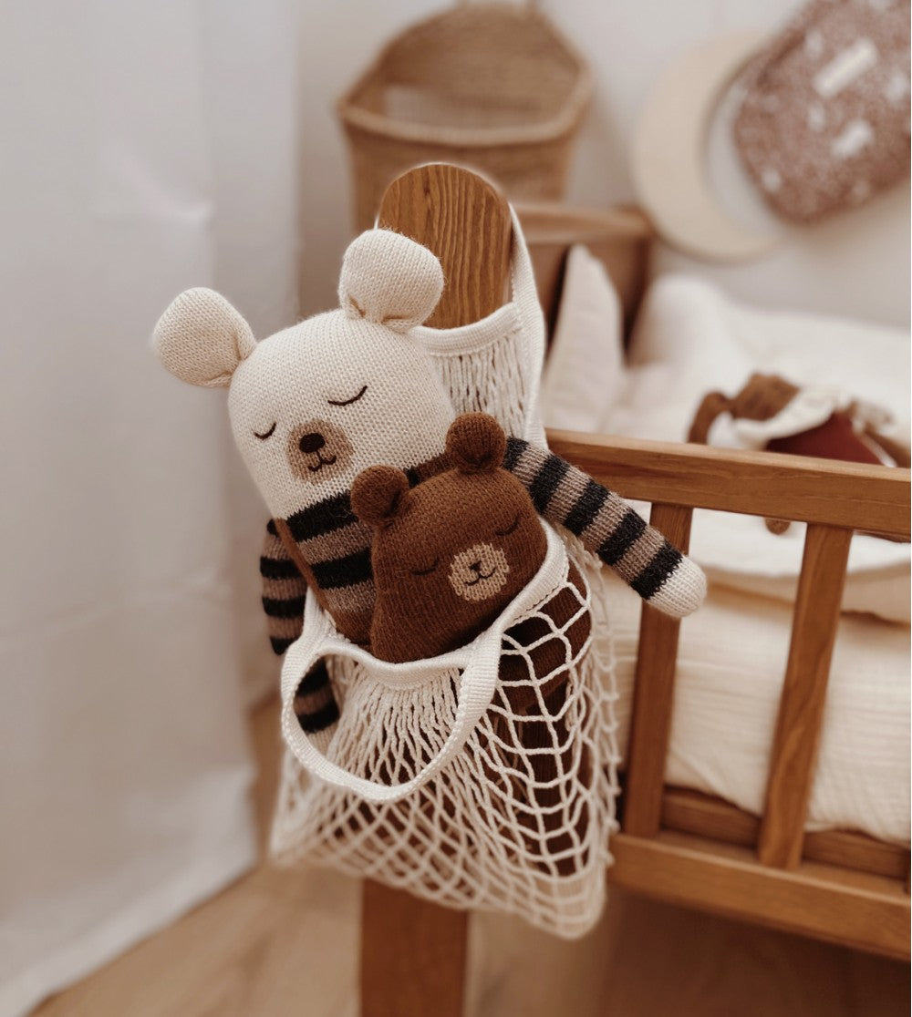 Grote beer knuffel - Large Teddy - Ecru overall - Alpaca wol - Main Sauvage - productfoto - afbeelding 3