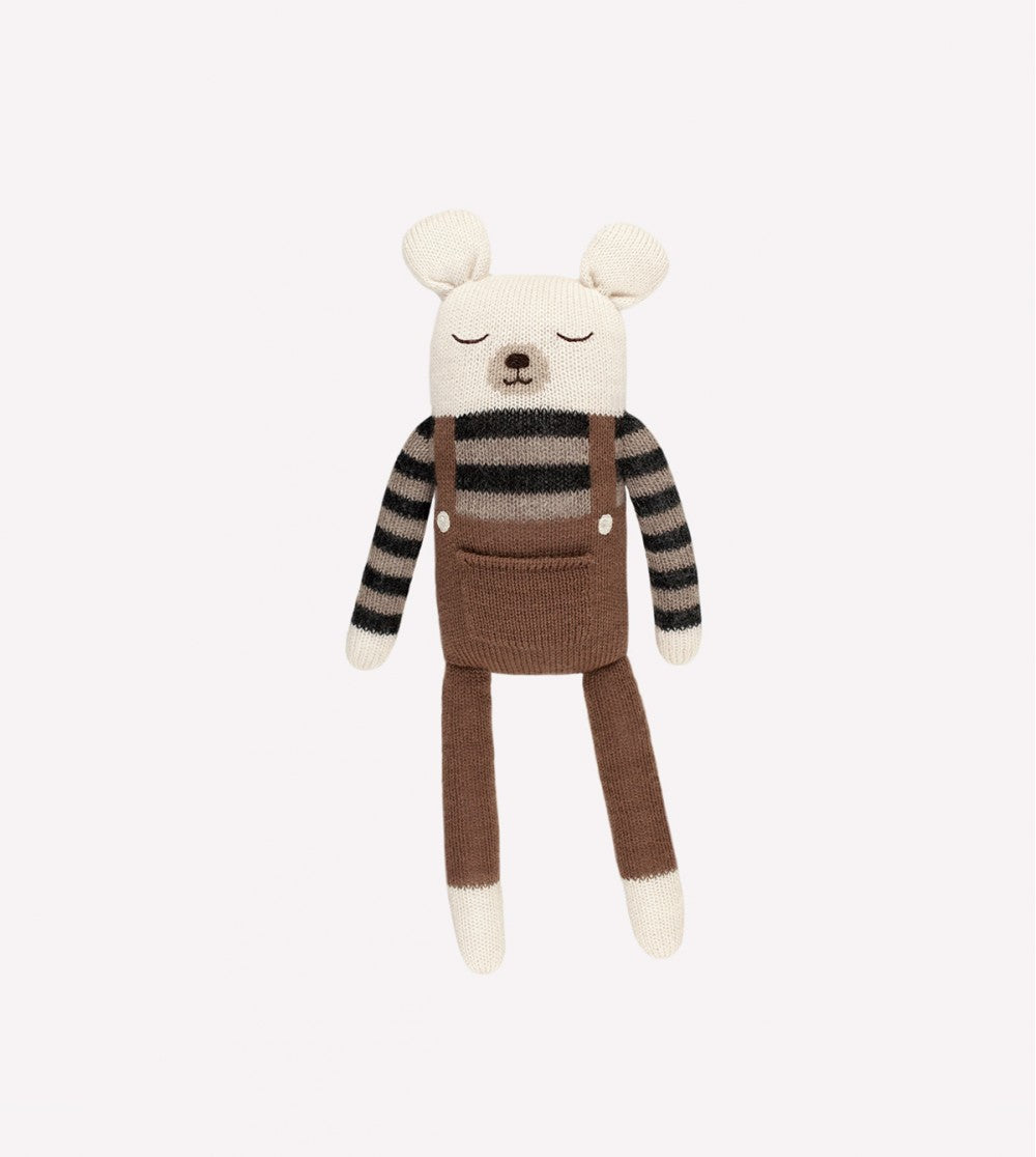 Großer Bärenkuscheltier - Large Teddy - Ecru Overall - Alpakawolle - Main Sauvage