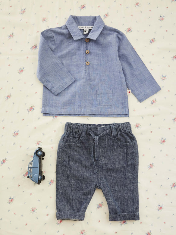 Shirt top - Cotton - Chambray Shirt - Denim Blue - Emile et Ida
