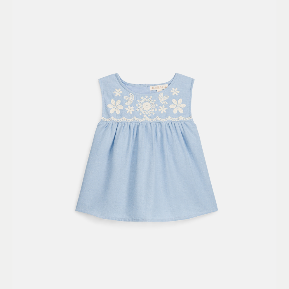 Top zonder mouwen - Blouse Malaya - Biologisch katoen - Oxford Blue/Blauw - Louise Misha