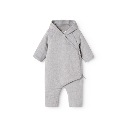 MarMar Copenhagen Rex Modal Baby Jumpsuit – Warm Padded Boxpak met Capuchon & Omvouwbare Handjes/Voetjes light grey melange grijs