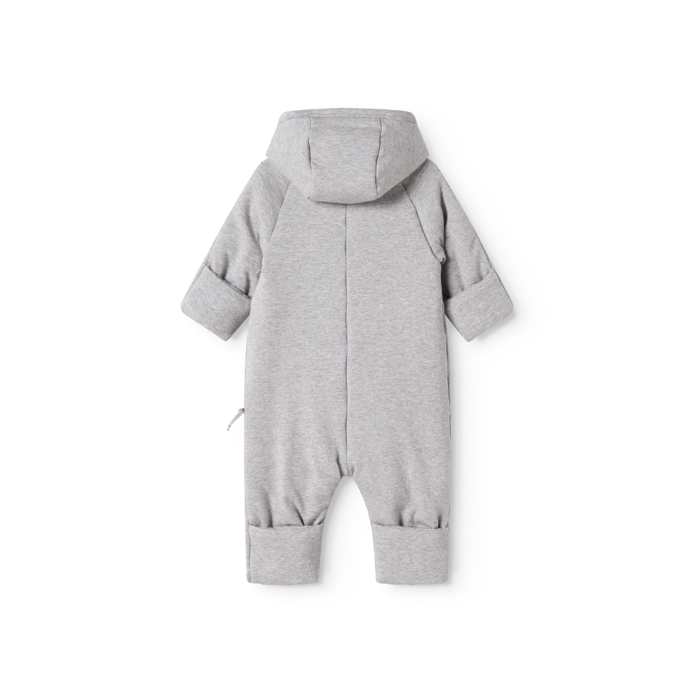 MarMar Copenhagen Rex Modal Baby Jumpsuit – Warm Padded Boxpak met Capuchon & Omvouwbare Handjes/Voetjes light grey melange grijs achterkant