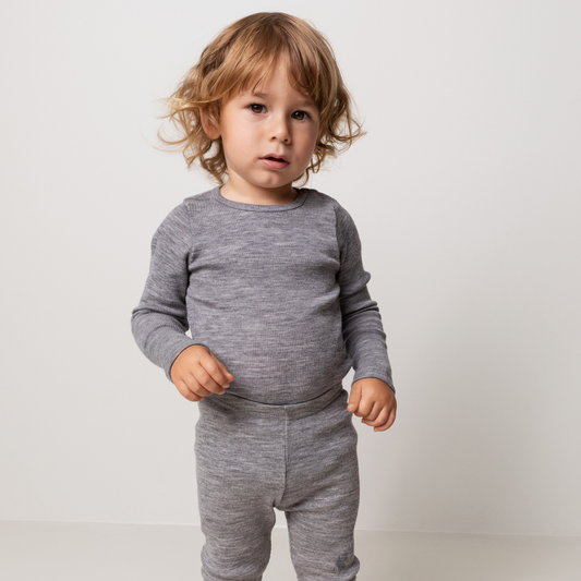 Romper Bense rib - Merino wol - MarMar Copenhagen kindje in grey melange grijs