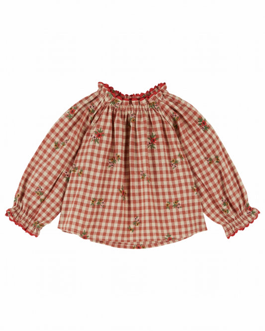 Wijde blouse met ruitprint en bloemenborduursel – Emile et Ida