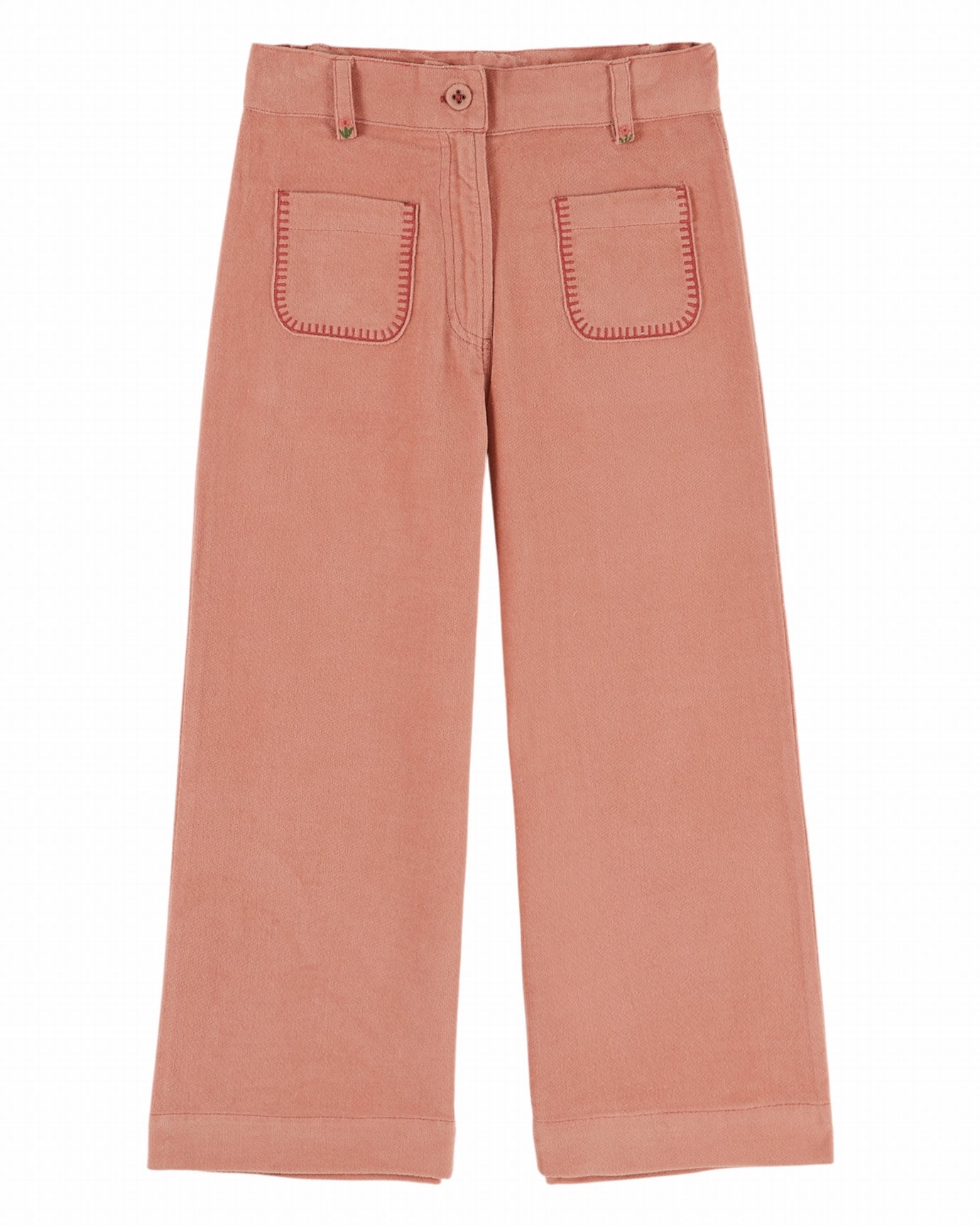 Velours broek met bloemenborduursel – Sakura/Roze – Emile et Ida