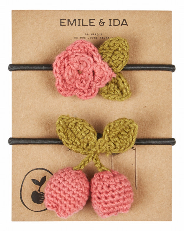 Haarelastiekjes met gehaakte bloemen 2-pack - Rose - Emile et Ida - verpakking