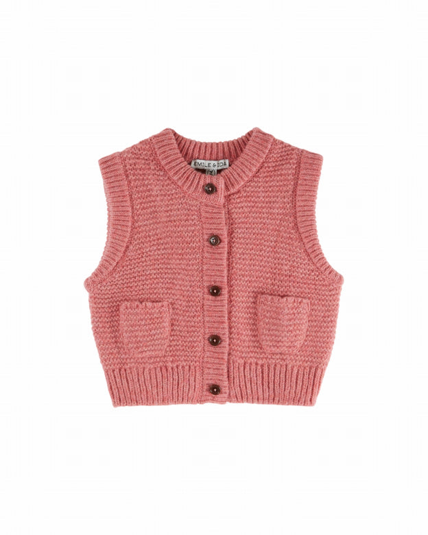 Gebreid gilet Doudou - Merinowol & Mako katoen - Blush - Émile et Ida