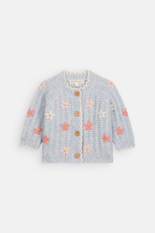 Ensemble Mony haut et bas – Ensemble bébé tricoté bleu clair – Mélange de Tencel et d’alpaga – Louise Misha