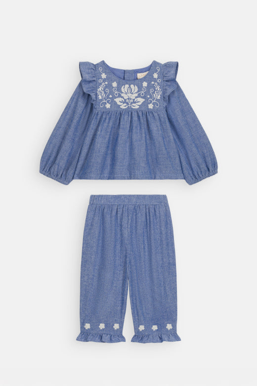 Ensemble Mikani haut et bas – Light Blue Denim – 100 % coton biologique – Louise Misha