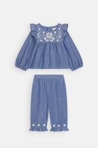 Ensemble Mikani haut et bas – Light Blue Denim – 100 % coton biologique – Louise Misha