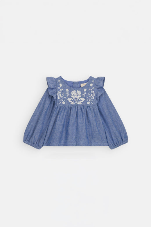 Ensemble Mikani haut et bas – Light Blue Denim – 100 % coton biologique – Louise Misha