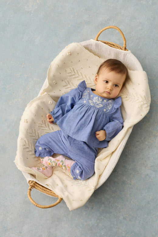 Ensemble Mikani haut et bas – Light Blue Denim – 100 % coton biologique – Louise Misha