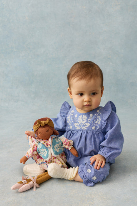 Ensemble Mikani haut et bas – Light Blue Denim – 100 % coton biologique – Louise Misha