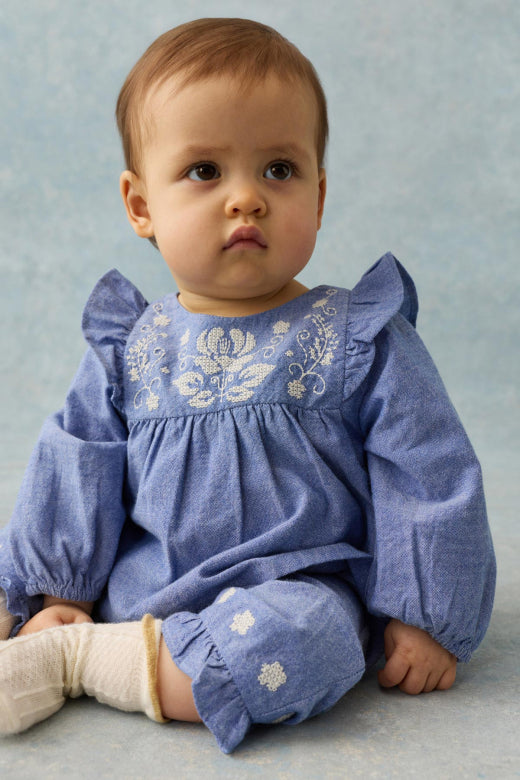 Ensemble Mikani haut et bas – Light Blue Denim – 100 % coton biologique – Louise Misha