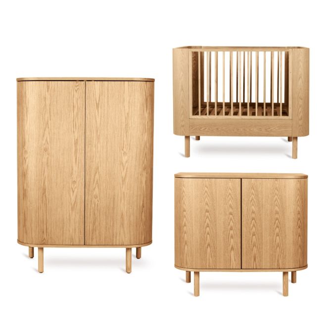 Quax Yume Babykamer 3-delig – Natural Ash – 110 × 70 – Commode deuren - Kledingkast ronde deuren