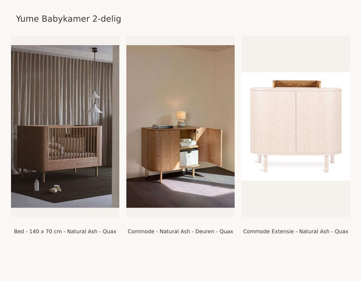 Quax Yume Babykamer 2-delig – Natural Ash – 140 × 70 – Commode deuren – met commode-extensie – met uitvalbeschermer en juniorkit: set met Bed - 140 x 70 cm - Natural Ash - Quax, Commode - Natural Ash - Deuren - Quax, Commode Extensie - Natural Ash - Quax.