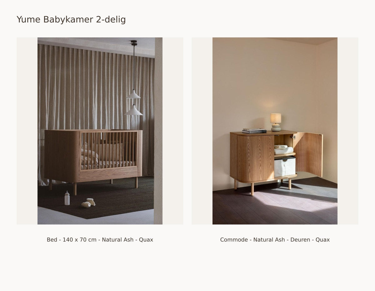 Quax Yume Nursery Set 2-Piece – Natural Ash – 140 × 70 – Dresser Doors – with Bed Rail and Junior Kit: set with Crib - 140 x 70 cm - Natural Ash - Quax, Dresser - Natural Ash - Doors - Quax.