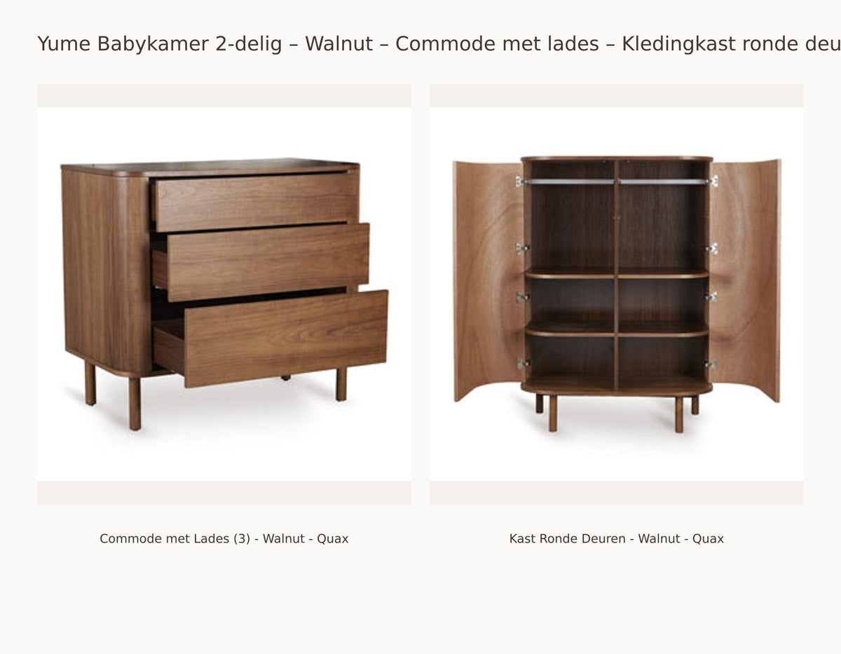 Chambre bébé 2 pièces Quax Yume – Walnut – Commode avec tiroirs – Armoire portes arrondies : ensemble avec Commode avec tiroirs (3) - Walnut - Quax, Armoire portes arrondies - Walnut - Quax.