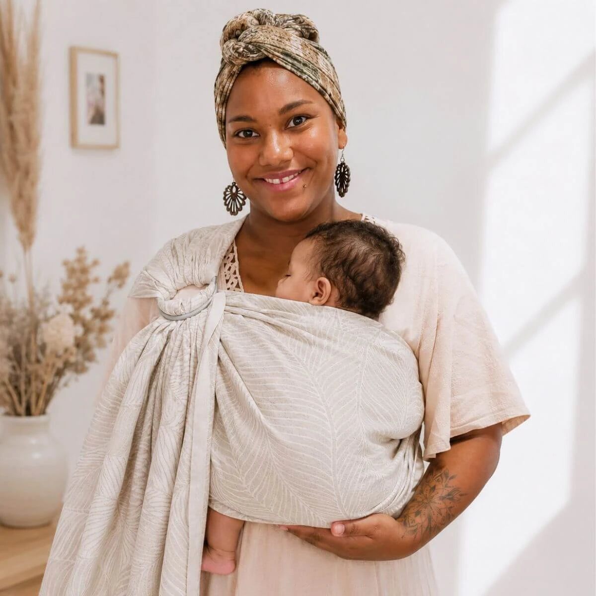 Ring-Sling – Grenada Natural Linen – Ergonomische ringsling draagdoek – Katoen en linnen – Hoppediz