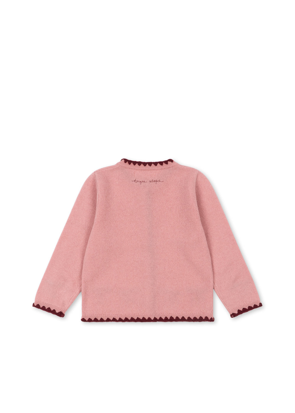 Wollen vest Collette – Pale Blush – Konges Sløjd: achterkant van het roze gebreide vest.
