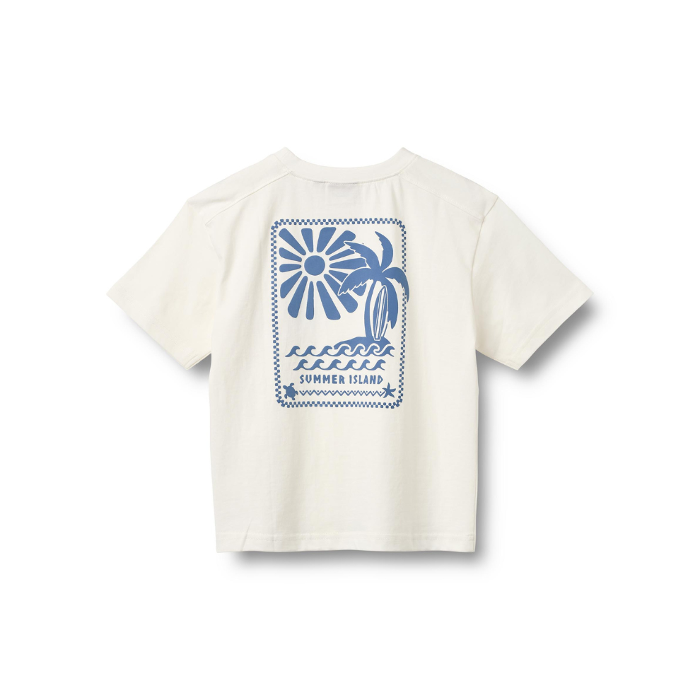 T-shirt S/S Benno - Biologisch katoen - Cloud/Wit - Wheat achter