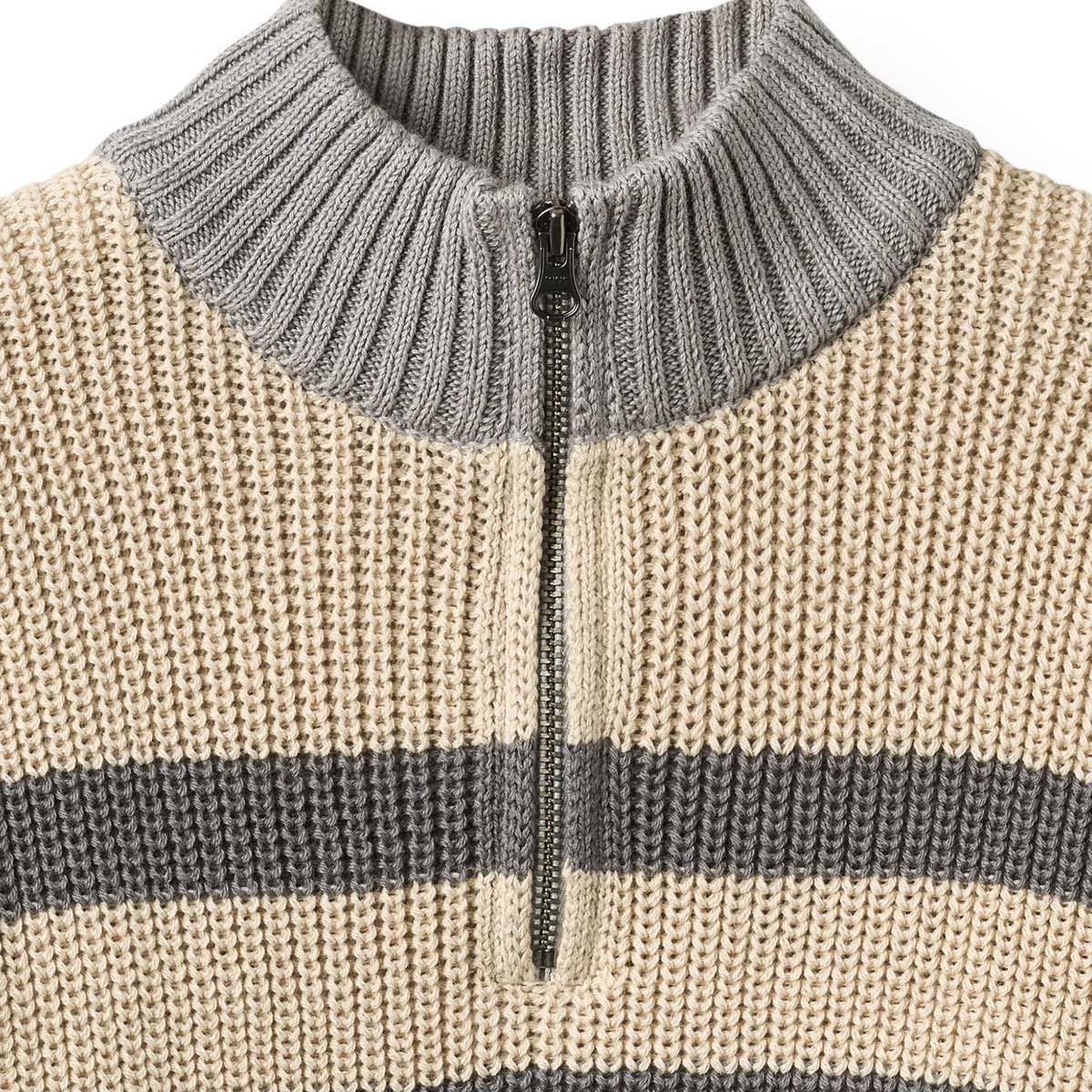 Half zip trui Simo - Dry Wood - Biologisch katoen - Wheat  close up