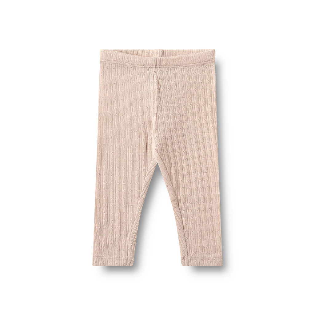 Wol/zijde baby legging - Pointelle Agi - Pale Lilac - Merino wol en zijde - Wheat voorkant