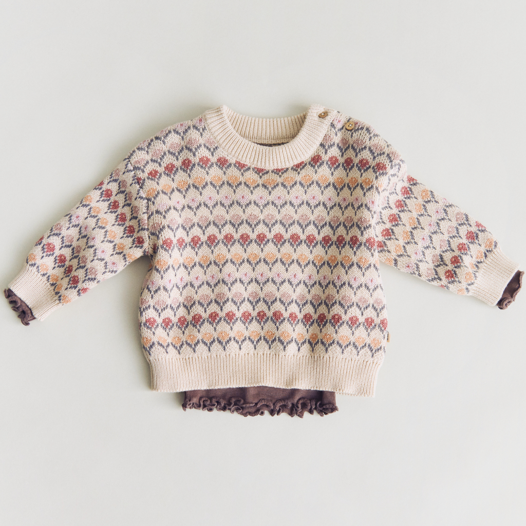 Jacquard trui Harlow - Off White - Biologisch katoen - Wheat setje