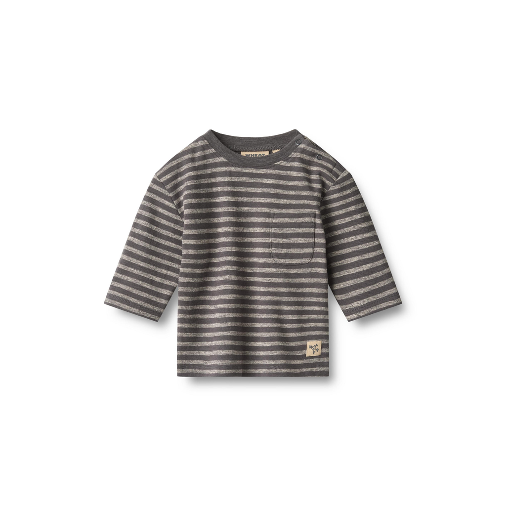 T-shirt met lange mouwen Ross - Dark Charcoal Stripe - Biologisch katoen - Wheat voor