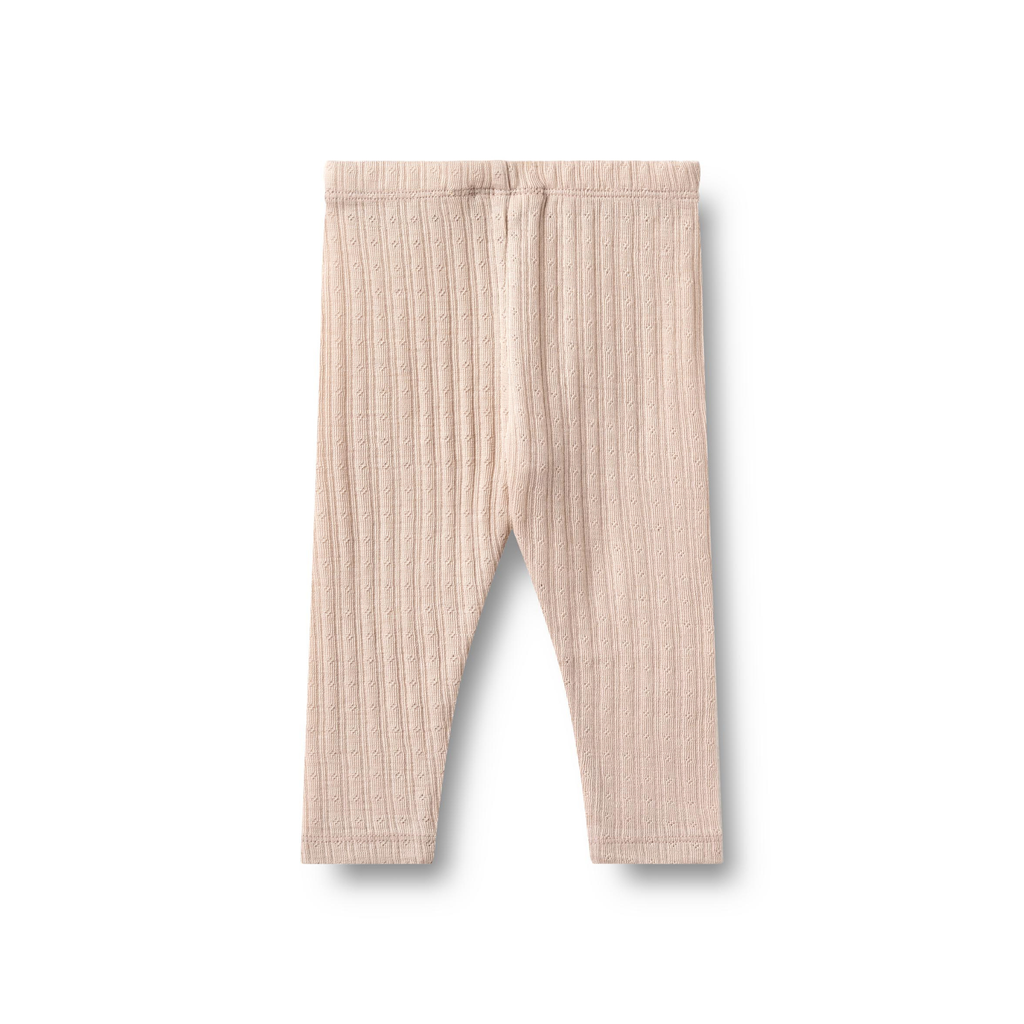 Wol/zijde baby legging - Pointelle Agi - Pale Lilac - Merino wol en zijde - Wheat achterkant