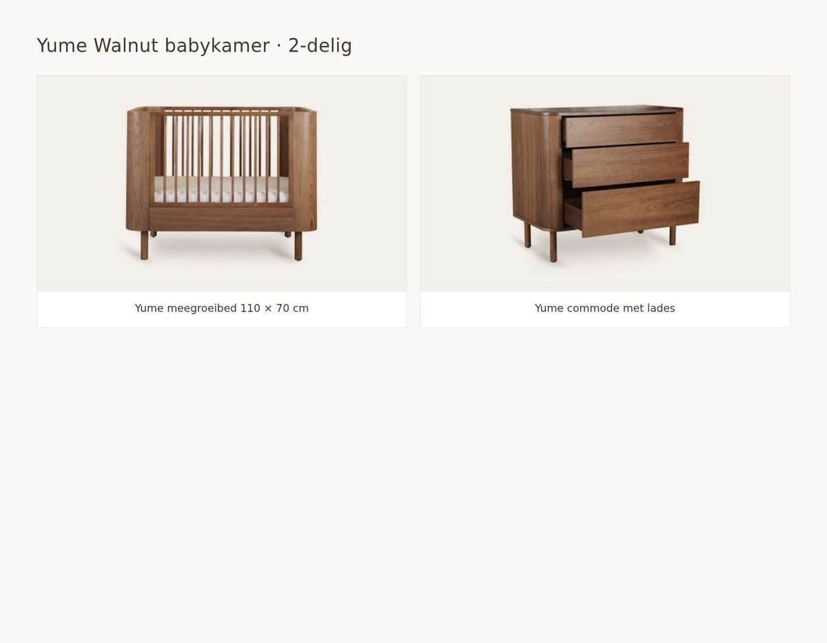 Quax Yume Walnut babykamer: samenstelling van 2 delig walnut 110 70 commode met lades